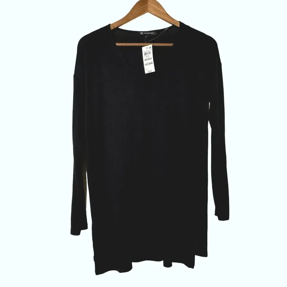 INC International Concepts V-Neck Black Pullover Sweater Long Sleeve Medium